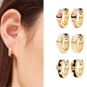 Tory Burch Gold and White mini Hoop Earrings